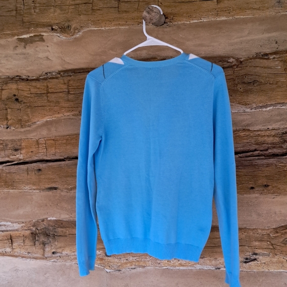 3/$15 Izod Light Blue & Brown Argyle V Neck Cotton Cardigan Size Small - Picture 5 of 7